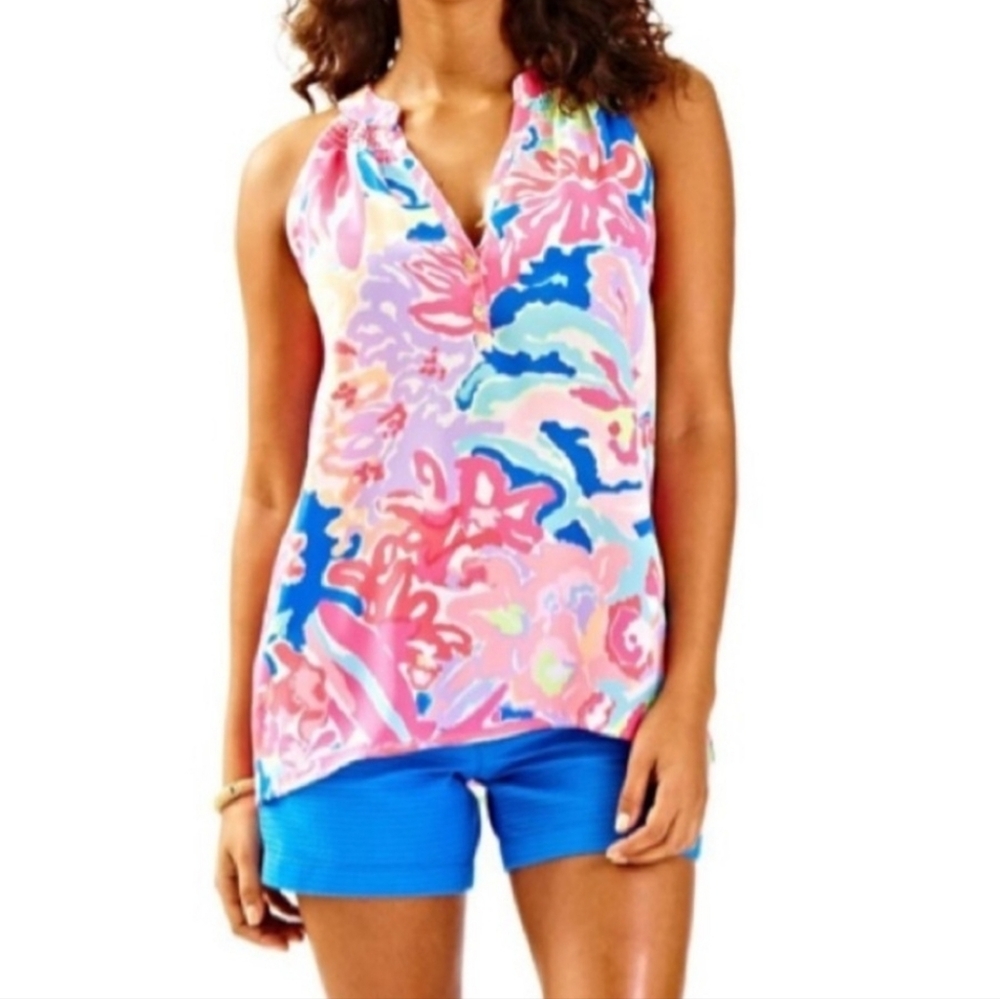 Lily Pulitzer Bailey Multi Playa Hermosa Vibrant Floral Silk Top Size Small